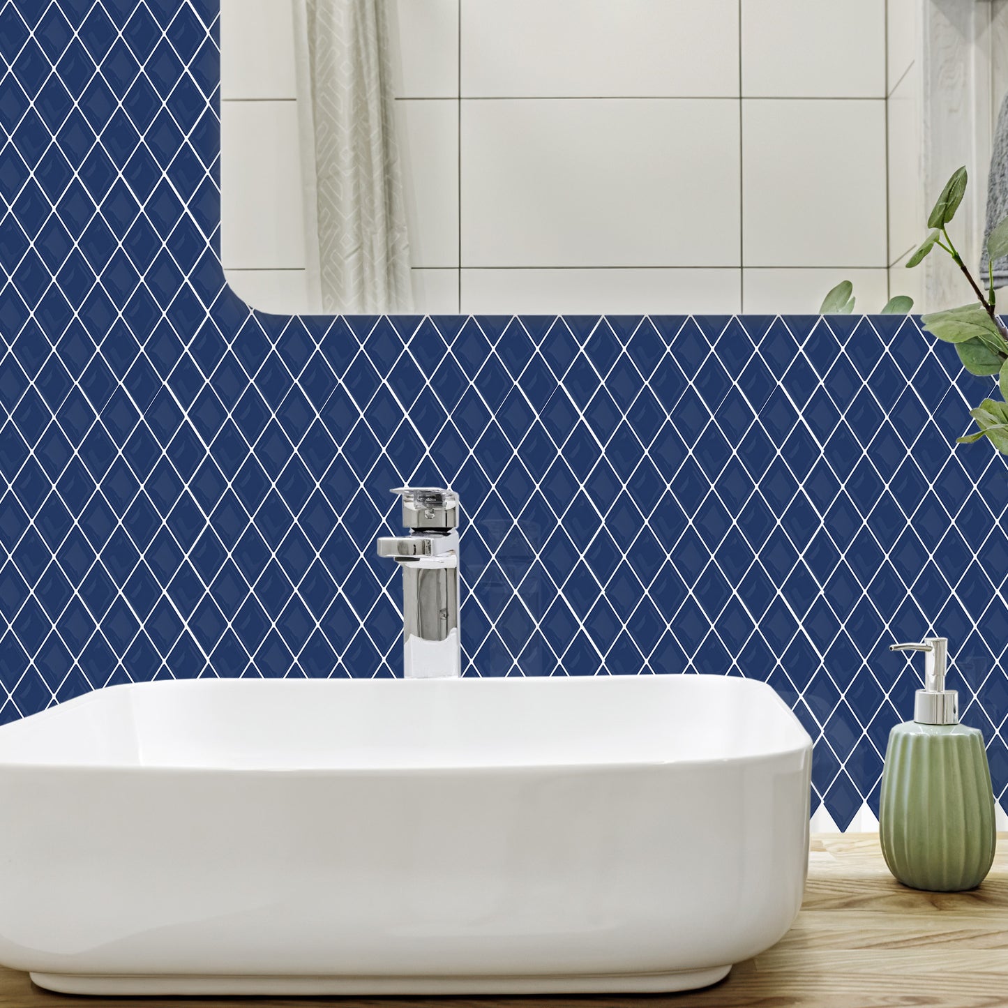 Diamond Tiles Peel and Stick Backsplash for Kitchen Walls - Prussian Blue 12" x 12"(30.5 x 30.5 cm)