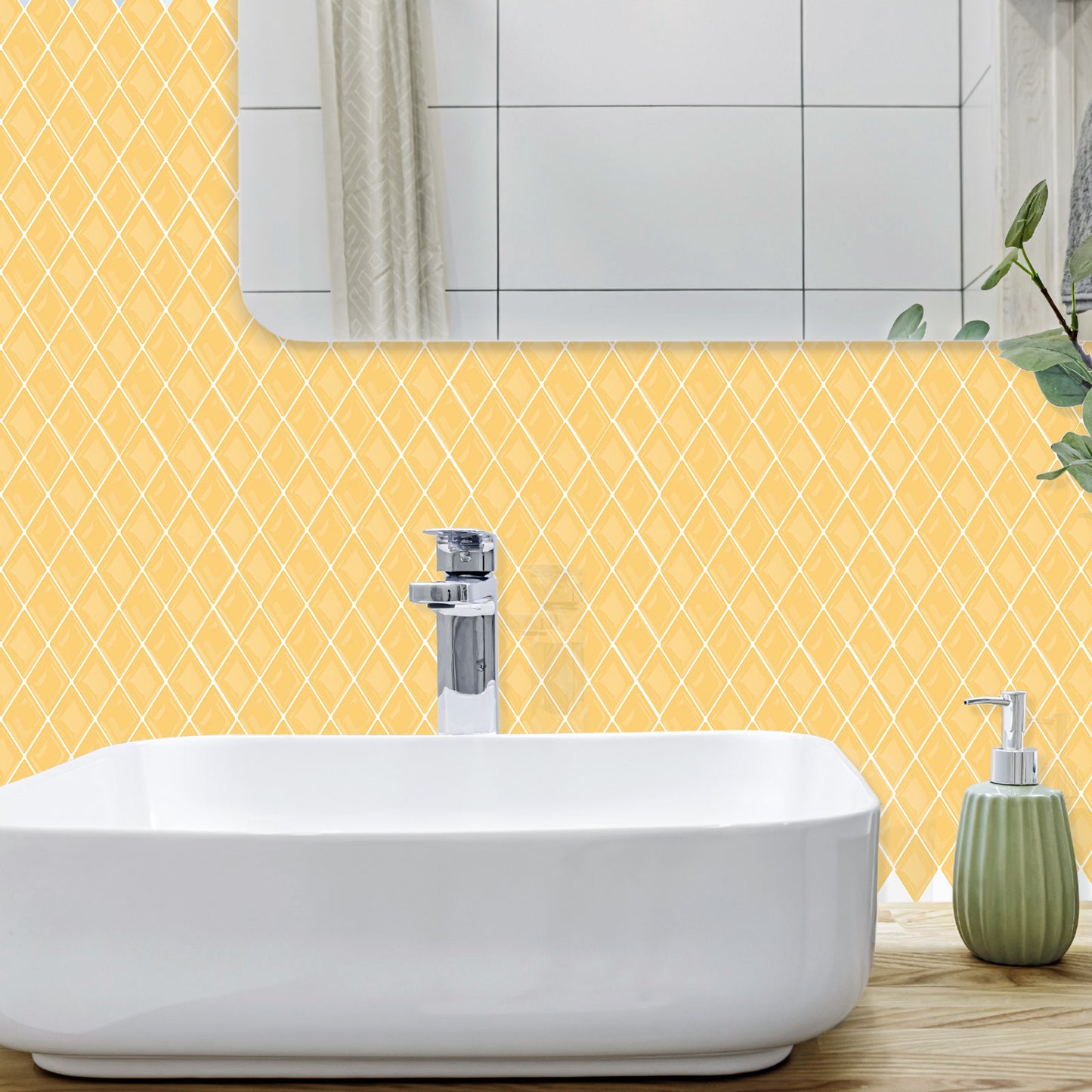 Diamond Tiles Peel and Stick Backsplash for Kitchen Walls - Lemon Yellow 12" x 12"(30.5 x 30.5 cm)