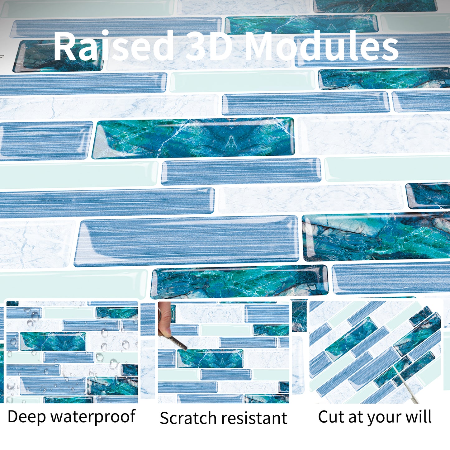 Ist Momoreo Ocean Green 10-Sheet Peel and Stick Backsplash 3D Adhesive Wall Tile 12"x12"(30.5 x 30.5 cm)