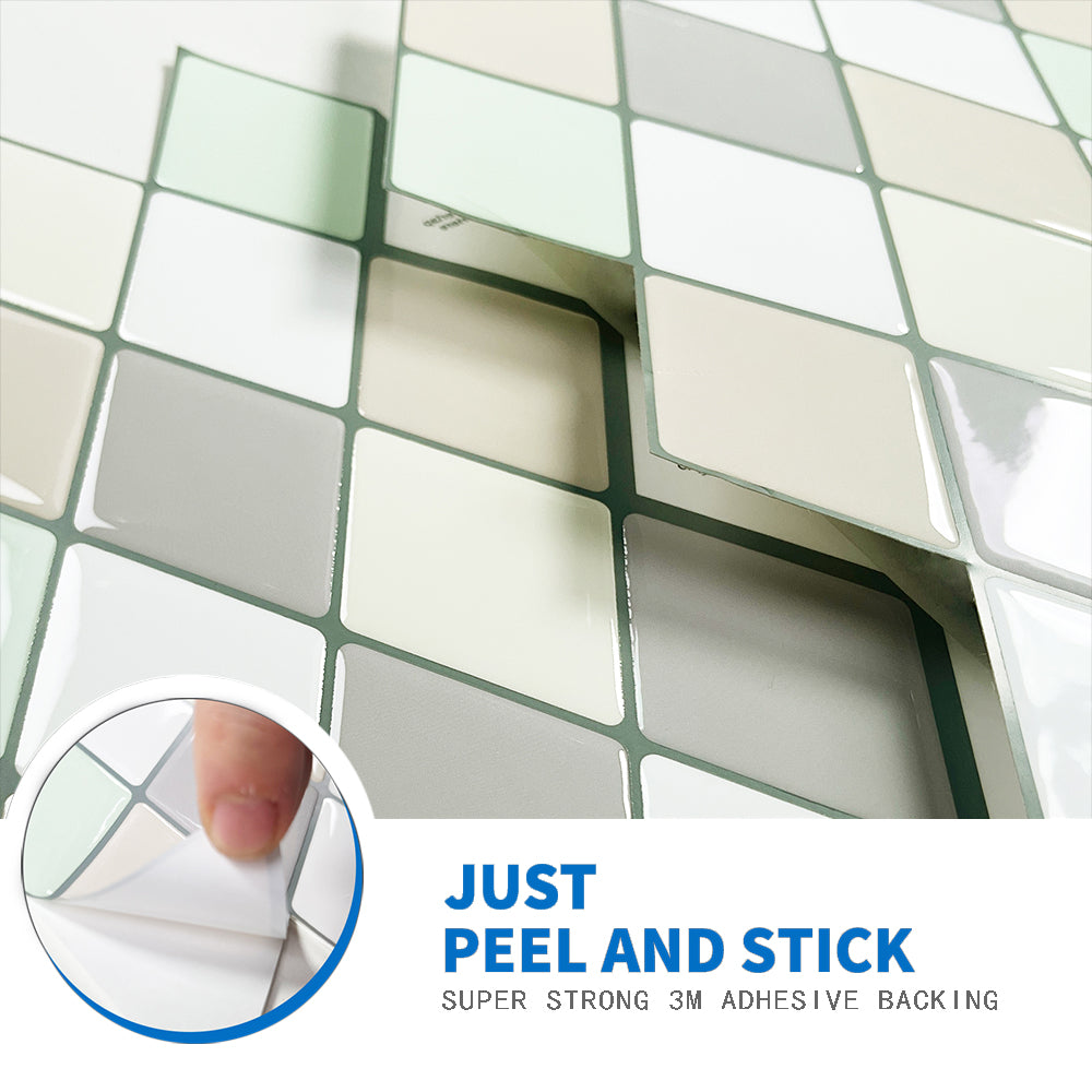 Multicolor Diamond Tile Peel and Stick Backsplash Self Adhesive 12"x12" (30.5x30.5 cm) - Soft Brown