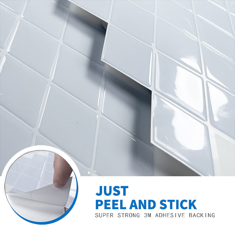 Bluish White Diamond Tile Peel and Stick Backsplash Self Adhesive 12"x12" (30.5x30.5 cm)