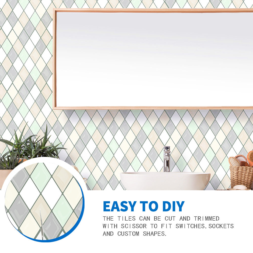 Multicolor Diamond Tile Peel and Stick Backsplash Self Adhesive 12"x12" (30.5x30.5 cm) - Soft Brown