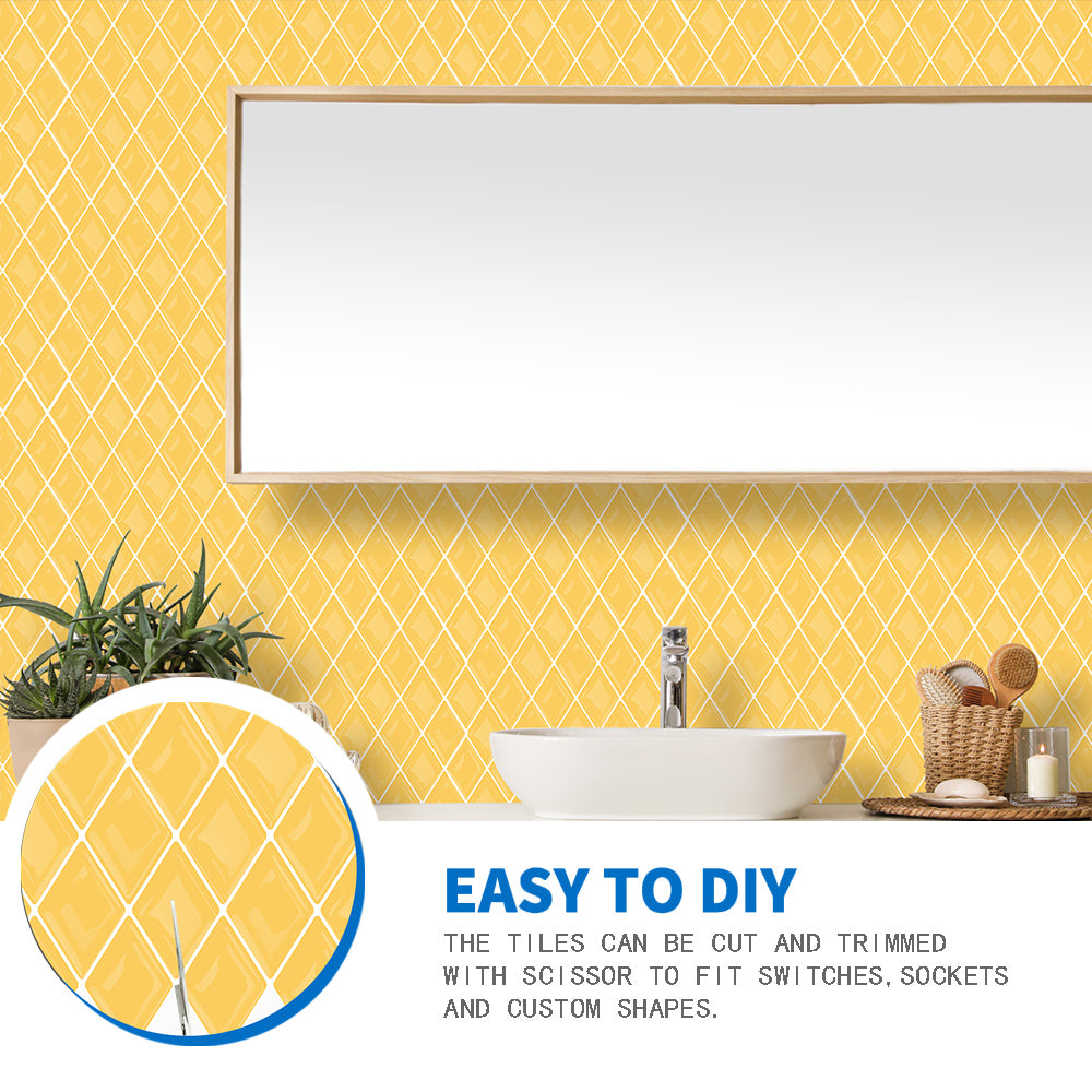 Diamond Tiles Peel and Stick Backsplash for Kitchen Walls - Lemon Yellow 12" x 12"(30.5 x 30.5 cm)