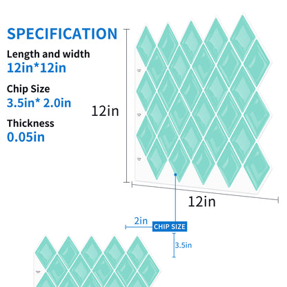 Diamond Tiles Peel and Stick Backsplash for Kitchen Walls - Summer Soft Green 12" x 12"(30.5 x 30.5 cm)