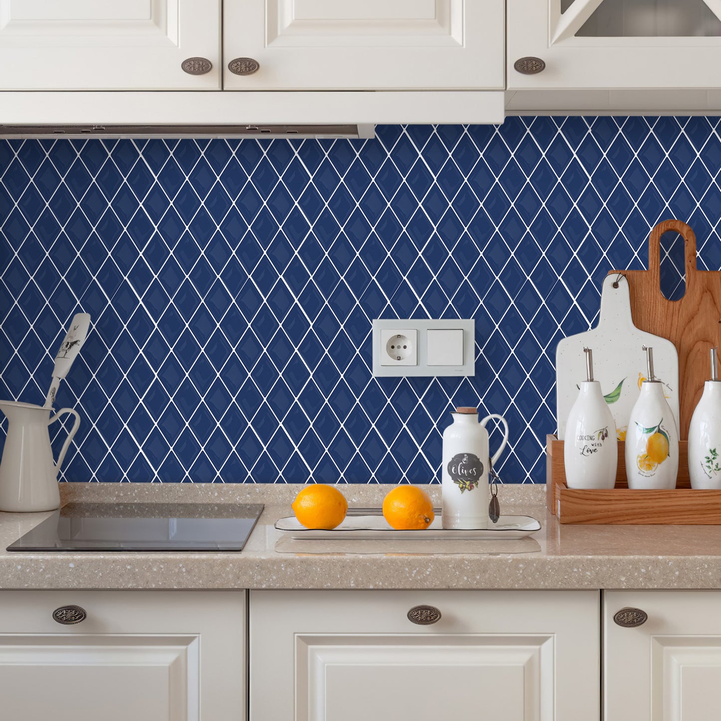 Diamond Tiles Peel and Stick Backsplash for Kitchen Walls - Prussian Blue 12" x 12"(30.5 x 30.5 cm)