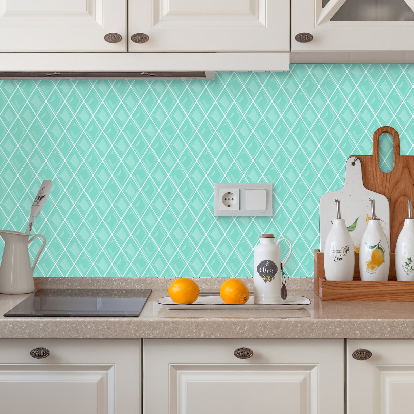 Diamond Tiles Peel and Stick Backsplash for Kitchen Walls - Summer Soft Green 12" x 12"(30.5 x 30.5 cm)