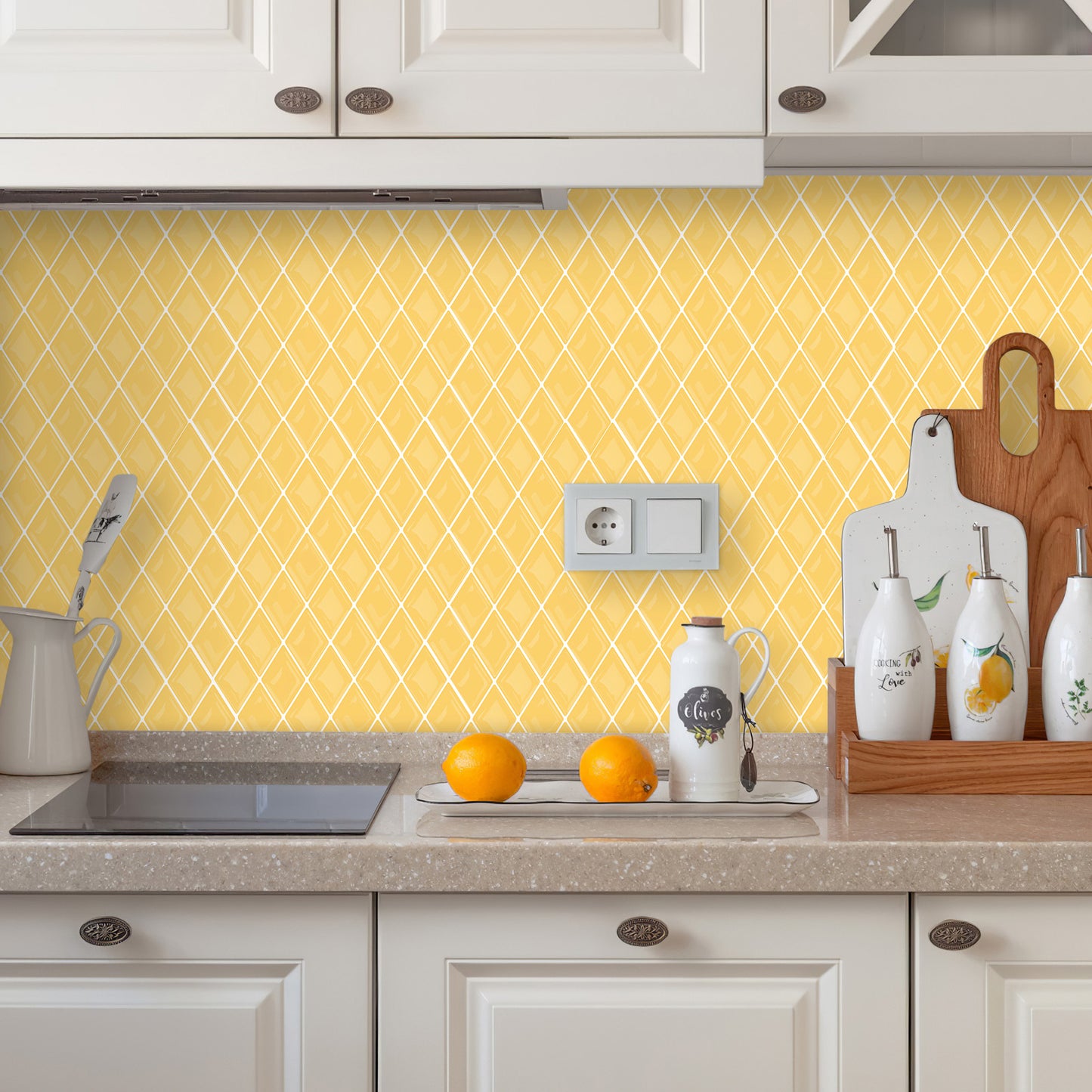 Diamond Tiles Peel and Stick Backsplash for Kitchen Walls - Lemon Yellow 12" x 12"(30.5 x 30.5 cm)