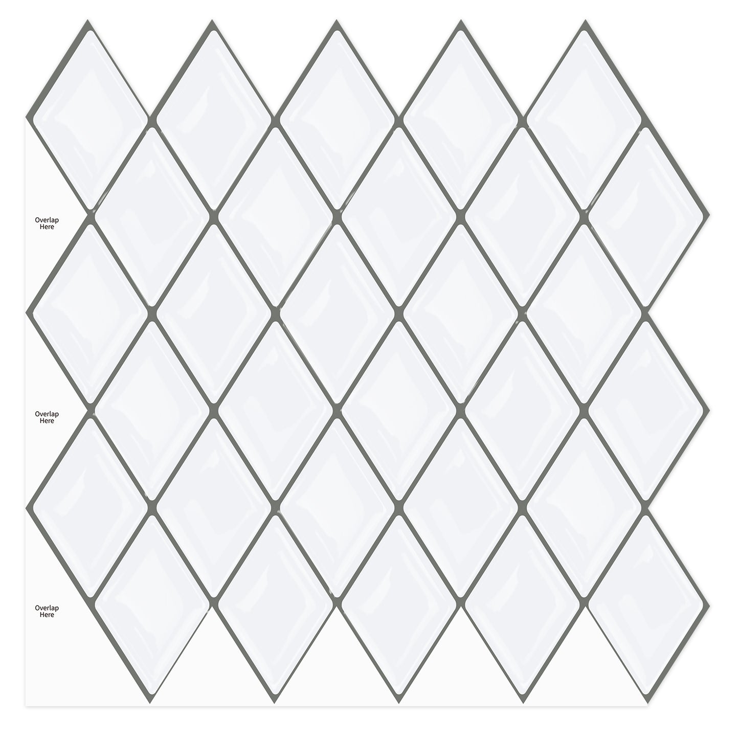 White Peel and Stick Backsplash, Diamond Shape Mosaic Tiles Self Adhesive 12"x12" (30.5x30.5 cm)