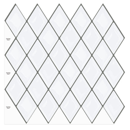 White Peel and Stick Backsplash, Diamond Shape Mosaic Tiles Self Adhesive 12"x12" (30.5x30.5 cm)