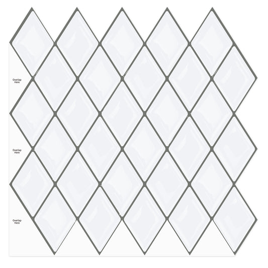 White Peel and Stick Backsplash, Diamond Shape Mosaic Tiles Self Adhesive 12"x12" (30.5x30.5 cm)