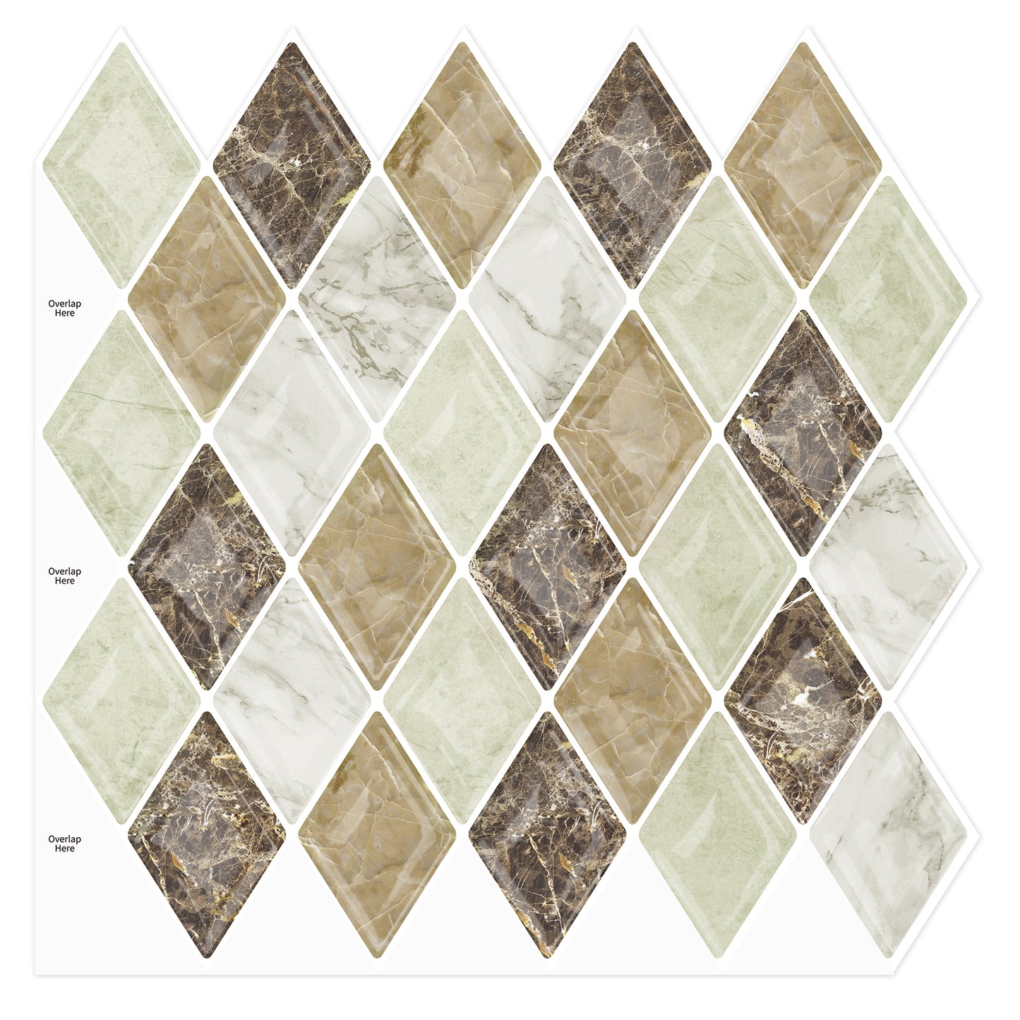 Brown Marble Diamond Tiles Backsplash Peel and Stick for Walls 12" x 12"(30.5 x 30.5 cm)