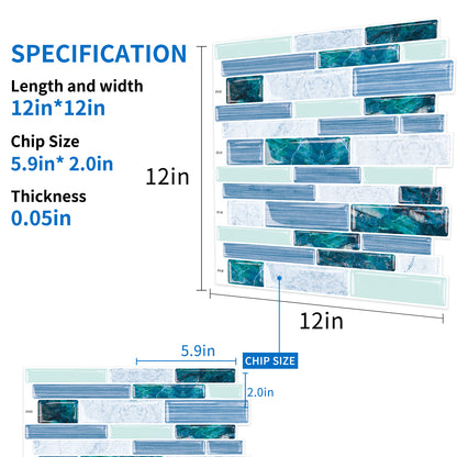 Ist Momoreo Ocean Green 10-Sheet Peel and Stick Backsplash 3D Adhesive Wall Tile 12"x12"(30.5 x 30.5 cm)