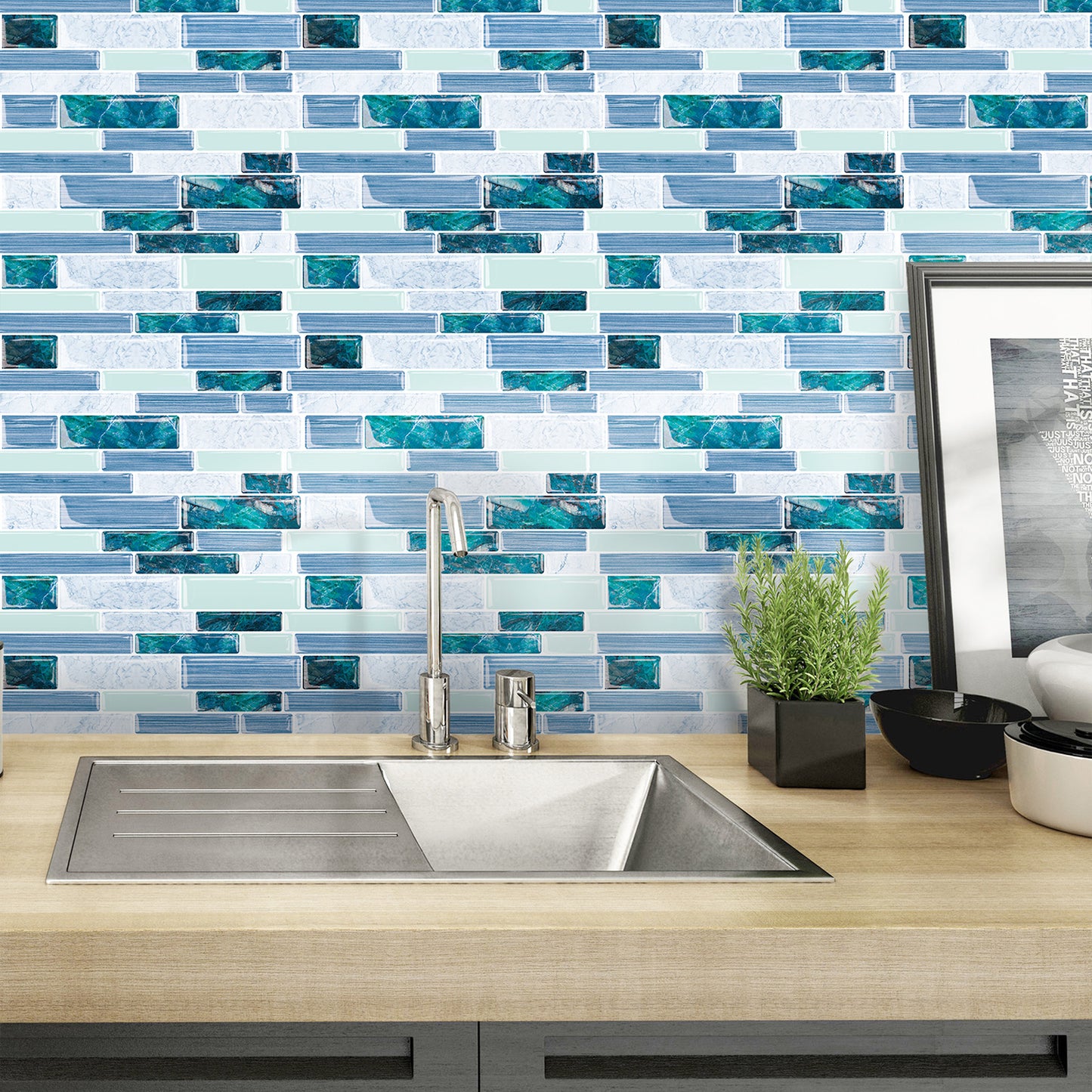 Ist Momoreo Ocean Green 10-Sheet Peel and Stick Backsplash 3D Adhesive Wall Tile 12"x12"(30.5 x 30.5 cm)