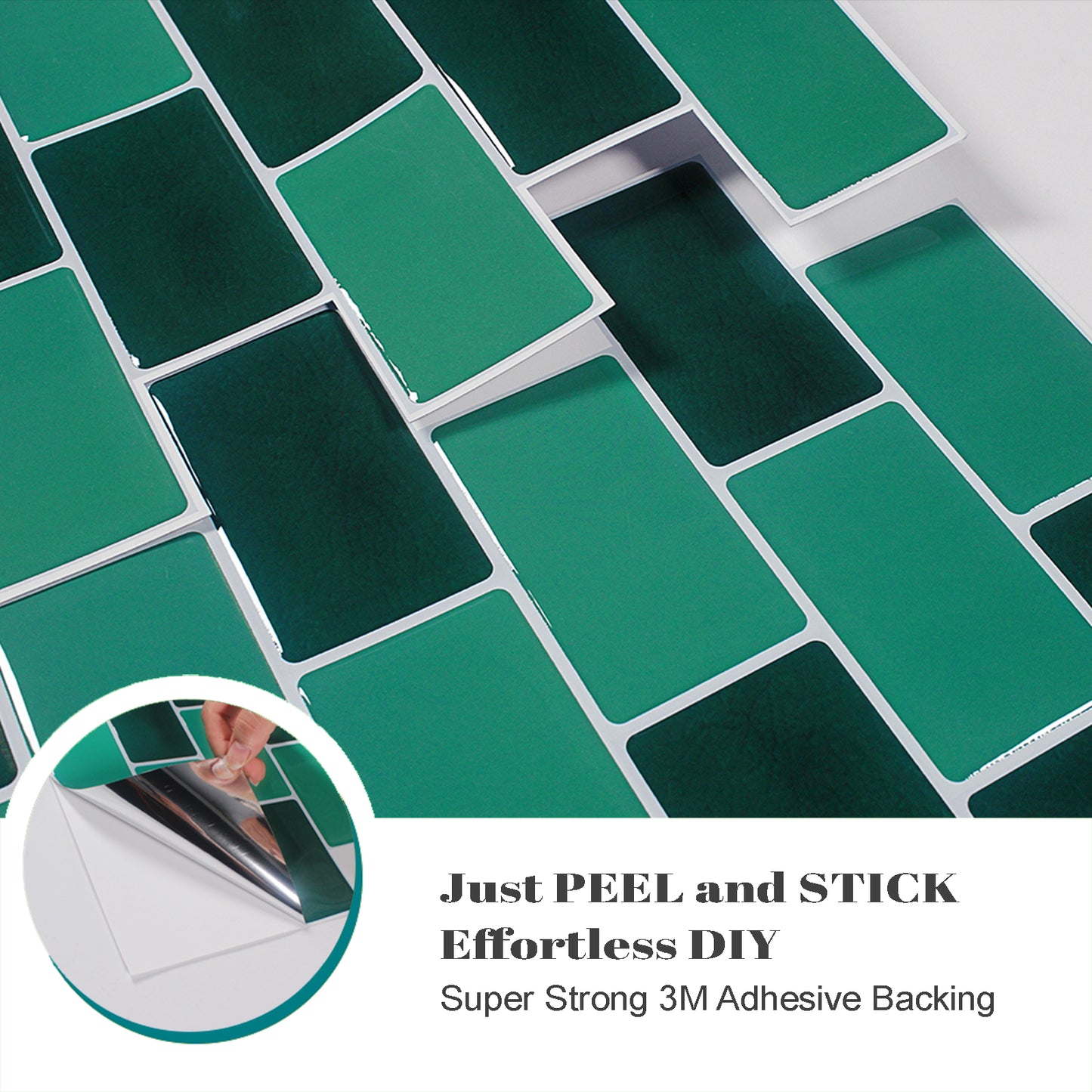 Backsplash Tiles for Kitchen Peel and Stick Backsplash Green Subway Tiles 12"x12" Stick on Backsplash for Bathroom Wall Sticker (10 Tiles)