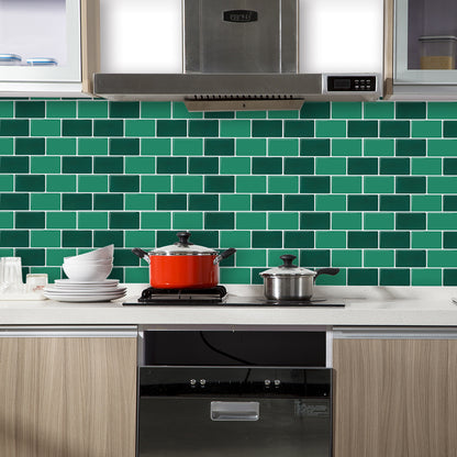 Backsplash Tiles for Kitchen Peel and Stick Backsplash Green Subway Tiles 12"x12" Stick on Backsplash for Bathroom Wall Sticker (10 Tiles)