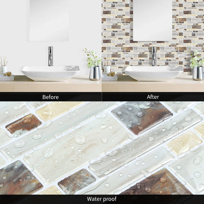 Brown Marble Peel and Stick Backsplash Self-Adhesive Tile for Kitchen Bathroom 12"x12" (30.5x30.5 cm)