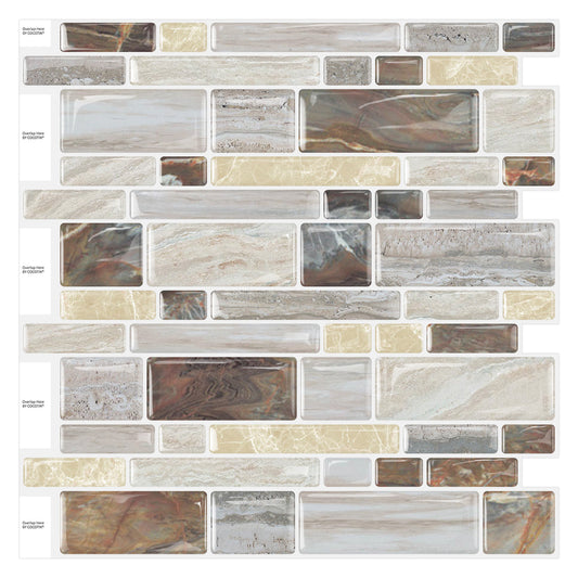 Brown Marble Peel and Stick Backsplash Self-Adhesive Tile for Kitchen Bathroom 12"x12" (30.5x30.5 cm)