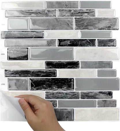 Peel and Stick Backsplash Tiles 12"x12" Self-Adhesive Tiles Sticker for Kitchen Bathroom, Grey Marble, 10 Sheets